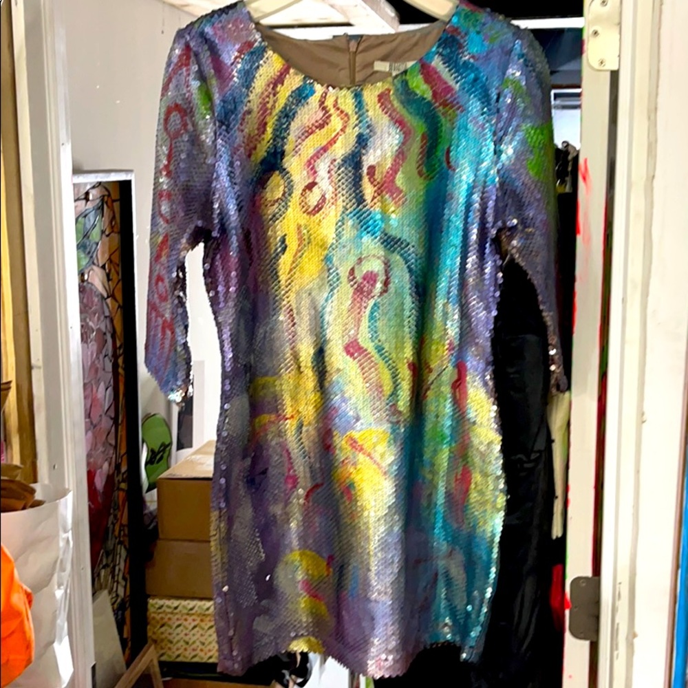 Hand Painted sequin dress by artist Dan Chimowitz